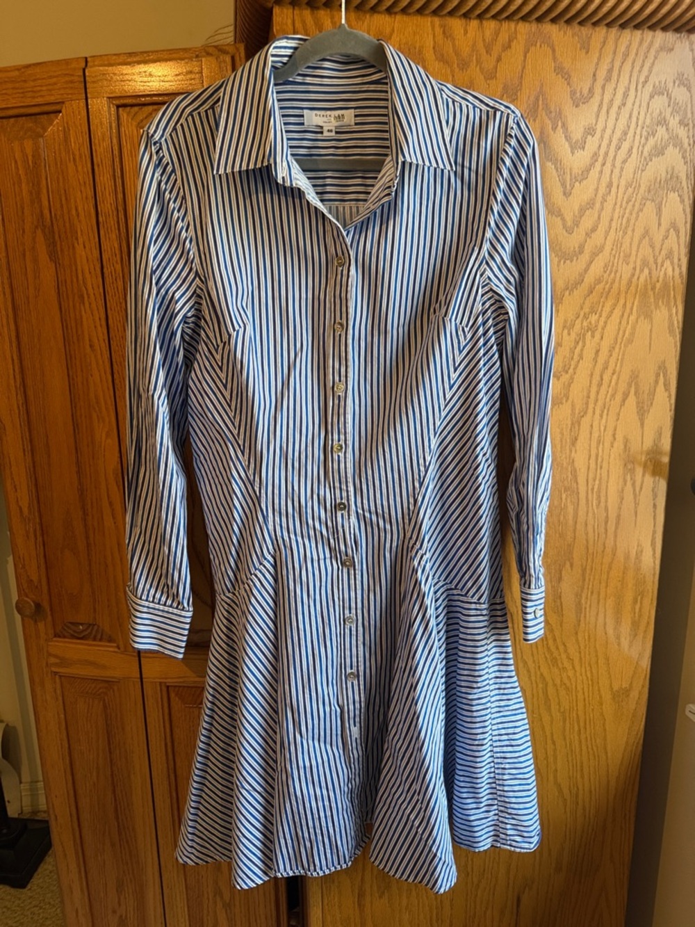 Derek Lam Striped Blue and White Button-Front Shirt Dress